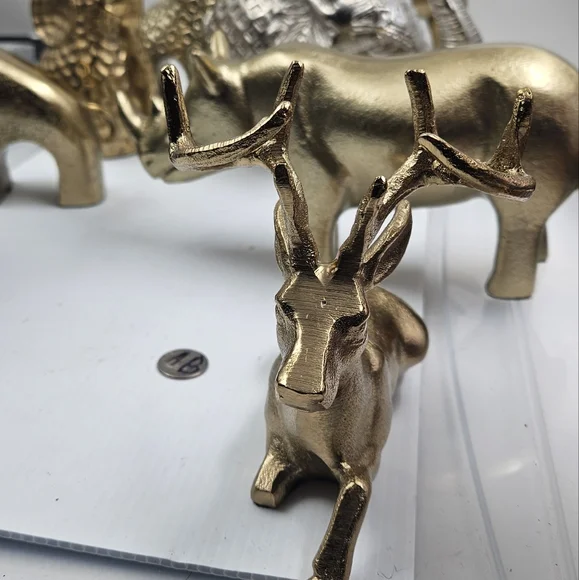 Jungle Safari Animals Lot of 8 Gold Colored Toy Pretend Play Aluminum